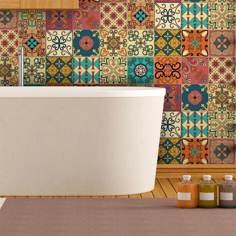Sticker Mural Carrelage adhésif Cuisine Salle de Bain - 16 STICKERS CARRELAGES AZULEJOS ORNEMENTS ARTISTIQUES DESIGN - 16stickers10x10cm (1/5)