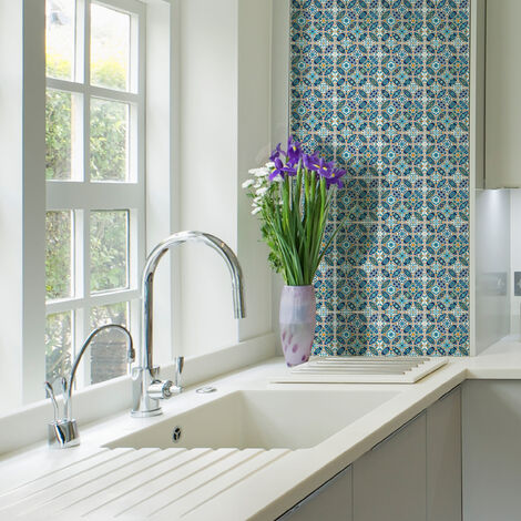 Sticker Mural Carrelage adhésif Cuisine Salle de Bain - 24 STICKERS CARREAUX DE CIMENT AZULEJOS MALONO - 24stickers10x10cm (1/5)