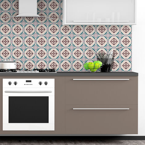 Sticker Mural Carrelage adhésif Cuisine Salle de Bain - 24 STICKERS CARREAUX DE CIMENT AZULEJOS ANTIOCO - 24stickers10x10cm (1/5)