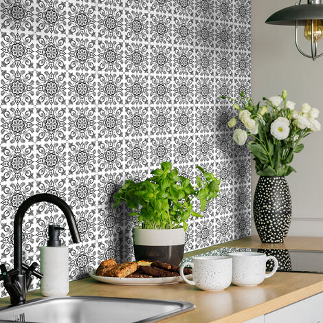 Sticker Mural Carrelage adhésif Cuisine Salle de Bain - 24 STICKERS CARREAUX DE CIMENT AZULEJOS LIZA - 24stickers10x10cm (1/5)