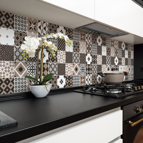 Sticker mural carrelage adhésif cuisine salle de bain – Pack de 24 stickers 20x20cm – Motifs carreaux de ciment azulejos ashantia - 24stickers20x20cm