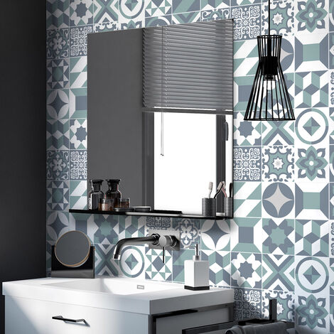 Sticker Mural Carrelage adhésif Cuisine Salle de Bain - 24 STICKERS CARREAUX DE CIMENT AZULEJOS RIVAROLA - 24stickers10x10cm
