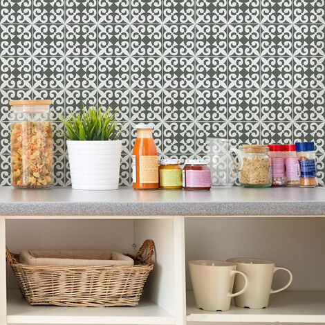 Sticker Mural Carrelage adhésif Cuisine Salle de Bain - 24 STICKERS CARREAUX DE CIMENT AZULEJOS IORA - 24stickers10x10cm (1/5)