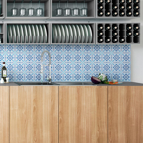 Sticker Mural Carrelage adhésif Cuisine Salle de Bain - 24 STICKERS CARRELAGES AZULEJOS PAULA - 24stickers10x10cm (1/5)