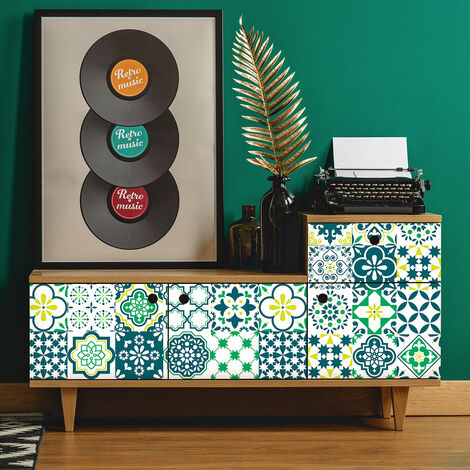 Sticker Mural Carrelage adhésif Cuisine Salle de Bain - 24 STICKERS CARREAUX DE CIMENT MEUBLE ROBLEDO - 24stickers10x10cm (1/5)