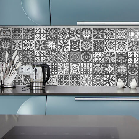 Sticker Mural Carrelage adhésif Cuisine Salle de Bain - 16 STICKERS CARRELAGES AZULEJOS ORIGINAUX NUANCE GRIS - 16stickers10x10cm