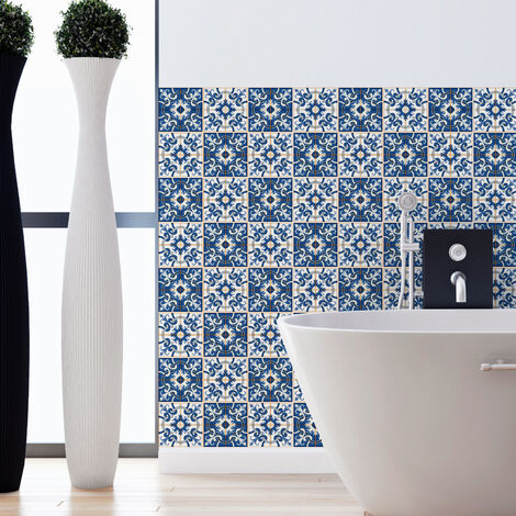 Sticker Mural Carrelage adhésif Cuisine Salle de Bain - 24 STICKERS CARREAUX DE CIMENT AZULEJOS VITO - 24stickers10x10cm (1/5)