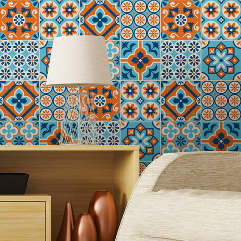 Sticker Mural Carrelage adhésif Cuisine Salle de Bain - 24 STICKERS CARREAUX DE CIMENT AZULEJOS DIONITO - 24stickers10x10cm (1/5)