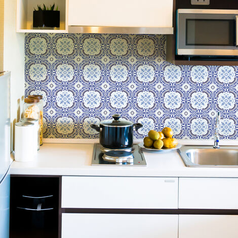 Sticker Mural Carrelage adhésif Cuisine Salle de Bain - 24 STICKERS CARRELAGES AZULEJOS SAMARA - 24stickers10x10cm (1/5)