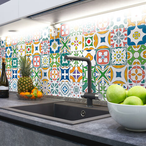 Sticker Mural Carrelage adhésif Cuisine Salle de Bain - 24 STICKERS CARRELAGES AZULEJOS DULCIA - 24stickers10x10cm (1/5)