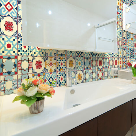 Sticker Mural Carrelage adhésif Cuisine Salle de Bain - 24 STICKERS CARREAUX DE CIMENT AZULEJOS RANO - 24stickers10x10cm (1/5)
