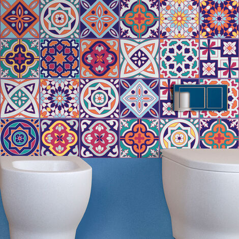 Sticker Mural Carrelage adhésif Cuisine Salle de Bain - 24 STICKERS CARRELAGES AZULEJOS LORETO - 24stickers15x15cm (1/5)
