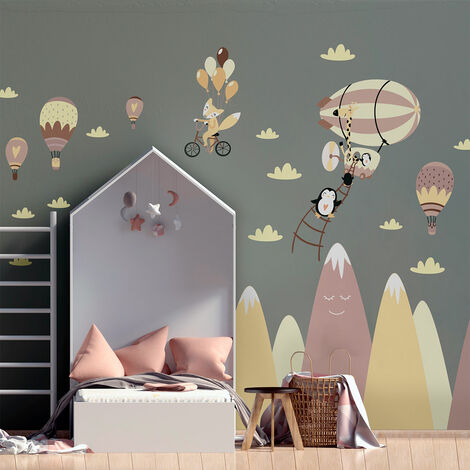 Stickers montagnes scandinaves animaux dans le ciel 40 x 60 cm (1/5)