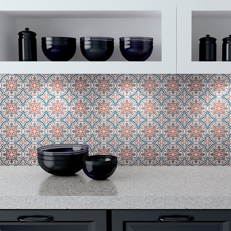 Sticker Mural Carrelage adhésif Cuisine Salle de Bain - 24 STICKERS CARRELAGES AZULEJOS DAHLIA - 24stickers10x10cm (1/5)