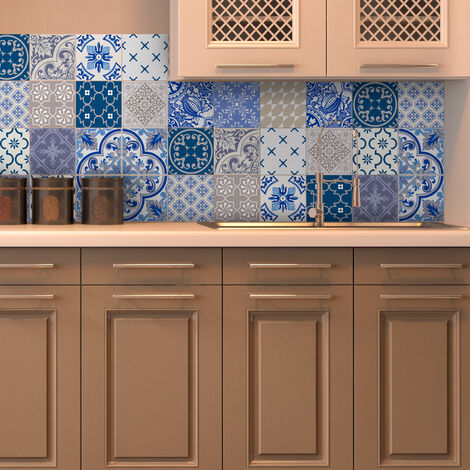 Sticker Mural Carrelage adhésif Cuisine Salle de Bain - 16 STICKERS CARRELAGES AZULEJOS ORNEMENTS TRADITIONNELS - 16stickers10x10cm (1/5)