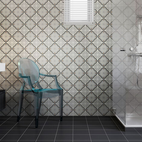 Sticker Mural Carrelage adhésif Cuisine Salle de Bain - 24 STICKERS CARREAUX DE CIMENT AZULEJOS ELISIO - 24stickers10x10cm (1/5)