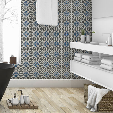 Sticker Mural Carrelage adhésif Cuisine Salle de Bain - 24 STICKERS CARREAUX DE CIMENT AZULEJOS BENTO - 24stickers10x10cm (1/5)