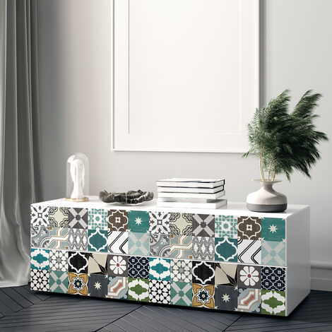 Stickers adhésif décoration Meuble - 30 STICKERS CARREAUX DE CIMENT MEUBLE AUTENTIQUES SELENA - 30stickers15x15cm (1/5)