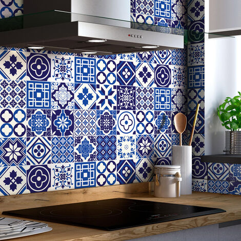 Sticker Mural Carrelage adhésif Cuisine Salle de Bain - 24 STICKERS CARREAUX DE CIMENT GRENINA - 24stickers15x15cm (1/5)