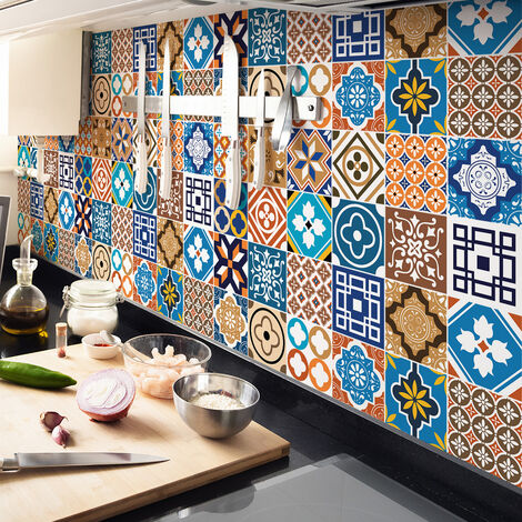 Sticker Mural Carrelage adhésif Cuisine Salle de Bain - 24 STICKERS CARREAUX DE CIMENT CRIFITIO - 24stickers10x10cm (1/5)