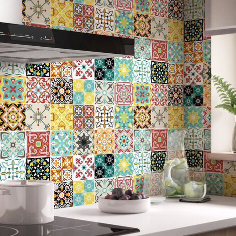 Sticker Mural Carrelage adhésif Cuisine Salle de Bain - 24 STICKERS CARREAUX DE CIMENT AZULEJOS FRIPINIO - 24stickers15x15cm (1/5)