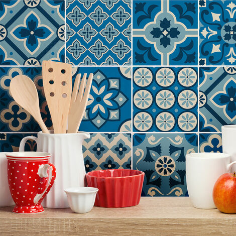 Sticker Mural Carrelage adhésif Cuisine Salle de Bain - 9 STICKERS CARREAUX DE CIMENT AZULEJOS BEYONSA - 9stickers15x15cm (1/5)