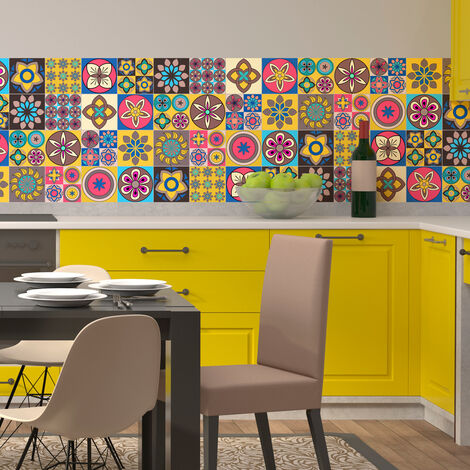 Sticker Mural Carrelage adhésif Cuisine Salle de Bain - 16 STICKERS CARRELAGES AZULEJOS ORNEMENTS CONTEMPORAIN - 16stickers10x10cm (1/5)