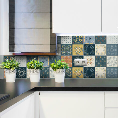 Sticker Mural Carrelage adhésif Cuisine Salle de Bain - 15 STICKERS CARRELAGES AZULEJOS RÍO CUARTO - 15stickers10x10cm (1/5)
