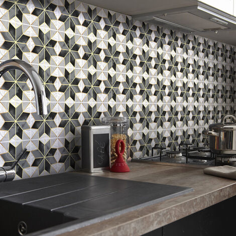 Sticker Mural Carrelage adhésif Cuisine Salle de Bain - 24 STICKERS CARREAUX DE CIMENT AUTHENTIQUES CHARLÉNIA - 24stickers10x10cm (1/5)