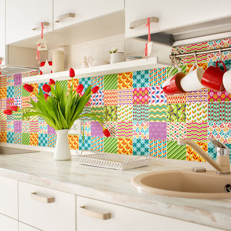 Sticker Mural Carrelage adhésif Cuisine Salle de Bain - 24 STICKERS CARREAUX DE CIMENT AZULEJOS ANDREZ - 24stickers10x10cm (1/5)