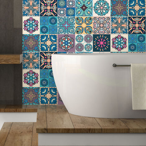 Sticker Mural Carrelage adhésif Cuisine Salle de Bain - 15 STICKERS CARREAUX DE CIMENT BORNÉO - 15stickers10x10cm (1/5)