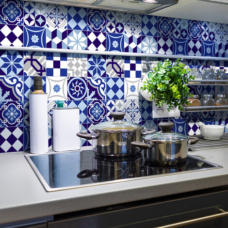 Sticker Mural Carrelage adhésif Cuisine Salle de Bain - 24 STICKERS CARRELAGES AZULEJOS GERMANO - 24stickers10x10cm (1/5)