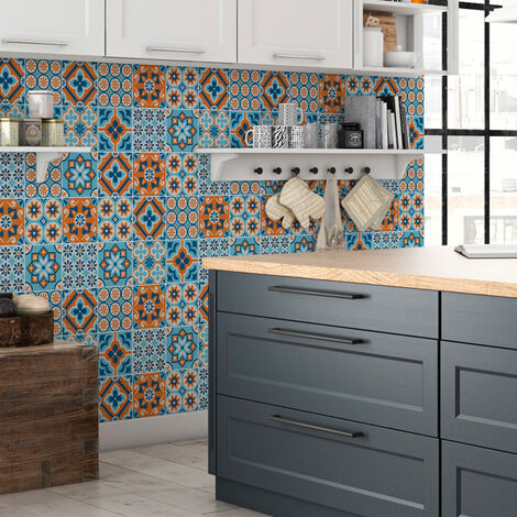 Sticker Mural Carrelage adhésif Cuisine Salle de Bain - 30 STICKERS CARRELAGES AZULEJOS FILIPIA - 30stickers10x10cm (1/5)