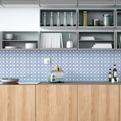 Sticker Mural Carrelage adhésif Cuisine Salle de Bain - 9 STICKERS CARREAUX DE CIMENT ORIENTAL ESNA - 9stickers15x15cm (1/5)