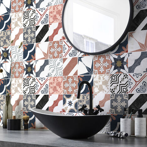 Sticker Mural Carrelage adhésif Cuisine Salle de Bain - 24 STICKERS CARREAUX DE CIMENT AUTHENTIQUES GENEROMO - 24stickers10x10cm (1/5)
