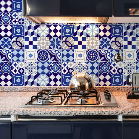 Sticker Mural Carrelage adhésif Cuisine Salle de Bain - 9 STICKERS CARREAUX DE CIMENT AZULEJOS GABIANA - 9stickers15x15cm (1/5)