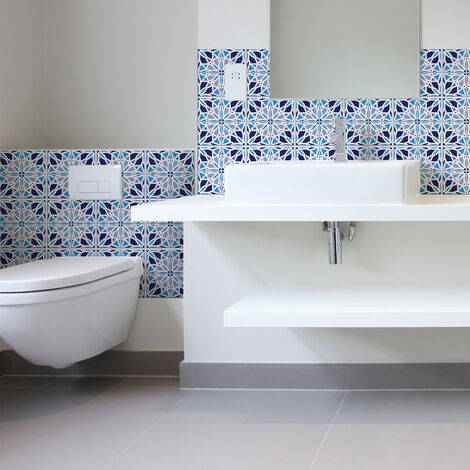 Sticker Mural Carrelage adhésif Cuisine Salle de Bain - 9 STICKERS CARREAUX DE CIMENT AZULEJOS MANOA - 9stickers15x15cm (1/5)