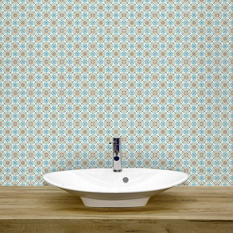 Sticker Mural Carrelage adhésif Cuisine Salle de Bain - 9 STICKERS CARREAUX DE CIMENT AZULEJOS JACOBO - 9stickers15x15cm (1/5)