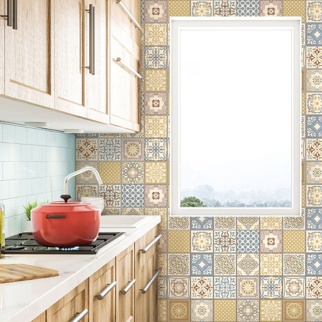Sticker Mural Carrelage adhésif Cuisine Salle de Bain - 24 STICKERS CARREAUX DE CIMENT AZULEJOS BONNI - 24stickers10x10cm (1/5)