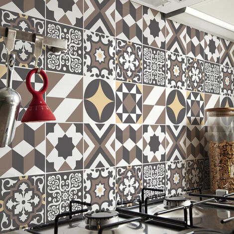 Sticker Mural Carrelage adhésif Cuisine Salle de Bain - 9 STICKERS CARREAUX DE CIMENT AZULEJOS RENNO - 9stickers15x15cm (1/5)