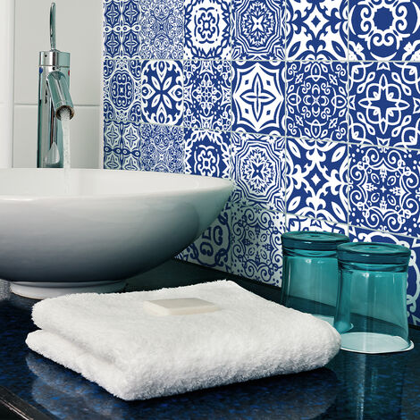 Sticker Mural Carrelage adhésif Cuisine Salle de Bain - 9 STICKERS CARREAUX DE CIMENT AZULEJOS JUANITO - 9stickers15x15cm (1/5)