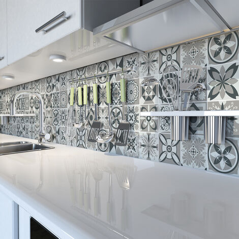 Sticker Mural Carrelage adhésif Cuisine Salle de Bain - 9 STICKERS CARREAUX DE CIMENT AZULEJOS EMILIO - 9stickers15x15cm (1/5)