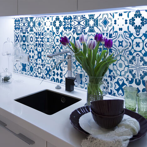 Sticker Mural Carrelage adhésif Cuisine Salle de Bain - 9 STICKERS CARREAUX DE CIMENT AZULEJOS JEVINA - 9stickers15x15cm (1/5)