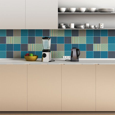 Sticker Mural Carrelage adhésif Cuisine Salle de Bain - 9 STICKERS CARREAUX DE CIMENT SCANDINAVE NYKYA - 9stickers15x15cm (1/5)