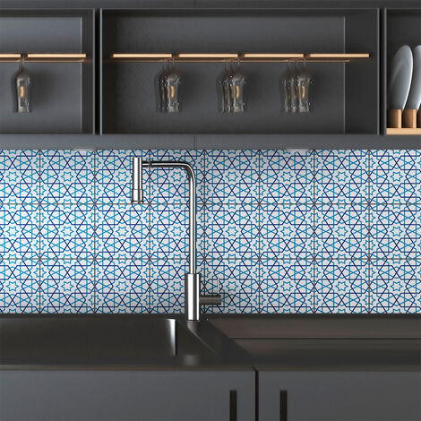 Sticker Mural Carrelage adhésif Cuisine Salle de Bain - 9 STICKERS CARREAUX DE CIMENT ORIENTAL AJMAN - 9stickers15x15cm (1/5)