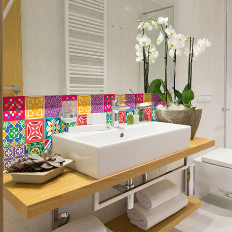 Sticker Mural Carrelage adhésif Cuisine Salle de Bain - 9 STICKERS CARREAUX DE CIMENT AZULEJOS CORINA - 9stickers15x15cm (1/5)