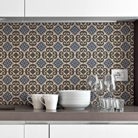 Sticker Mural Carrelage adhésif Cuisine Salle de Bain - 30 STICKERS CARRELAGES AZULEJOS AVELINA - 30stickers10x10cm (1/5)