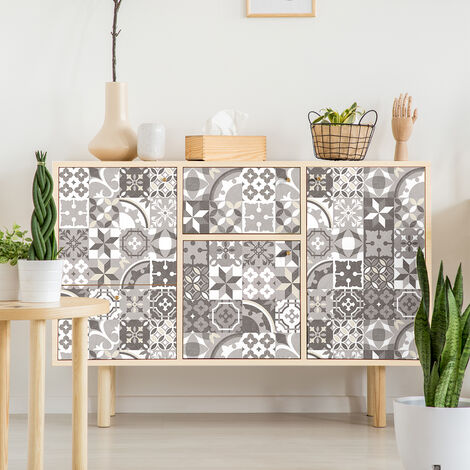 Stickers adhésif décoration Meuble - 30 STICKERS CARREAUX DE CIMENT MEUBLE AUTHENTIQUES JEVIANA - 30stickers10x10cm (1/5)