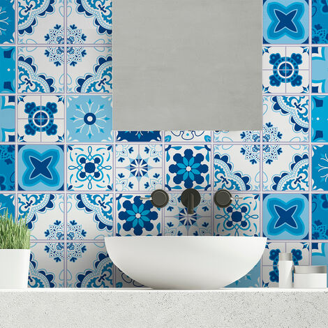 Sticker Mural Carrelage adhésif Cuisine Salle de Bain - 24 STICKERS CARREAUX DE CIMENT AZULEJOS JOSHUA - 24stickers10x10cm (1/5)