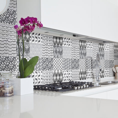 Sticker Mural Carrelage adhésif Cuisine Salle de Bain - 9 STICKERS CARREAUX DE CIMENT AZULEJOS RACHIA - 9stickers15x15cm (1/5)